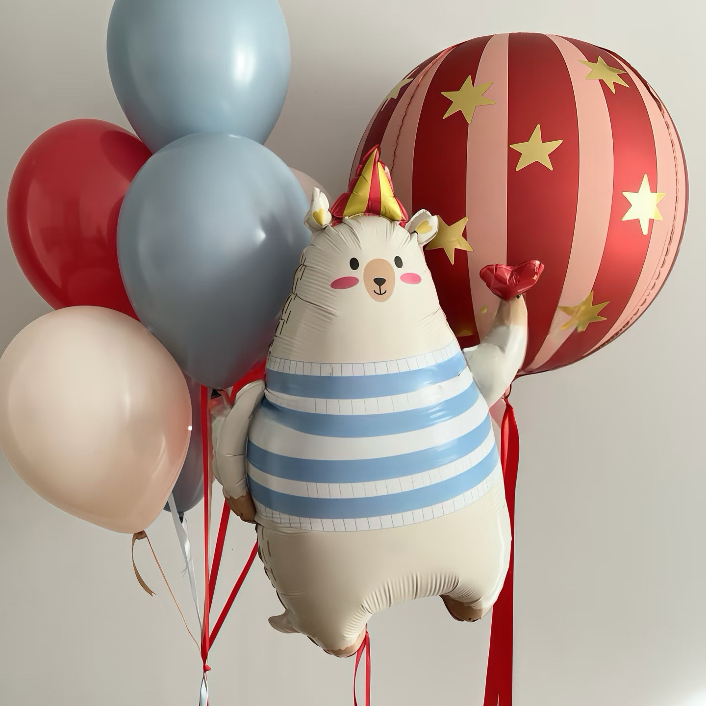 ins卡通可爱水手小熊气球生日布置装饰条纹气球节日派对场景装扮