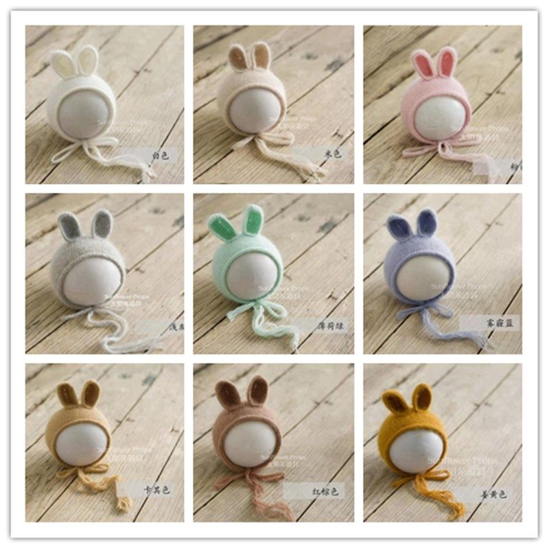 新生的儿小兔子套头帽拍照道具 满月百天宝宝兔年衣服影楼摄影服