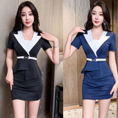 潮 套装 酒店工作服女足浴店养生馆时尚 气质美容院水疗显瘦短裙长裤