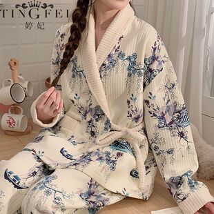 加绒孕期保暖内衣 产后喂奶上衣带胸垫秋冬款 孕妇哺乳秋衣秋裤 套装