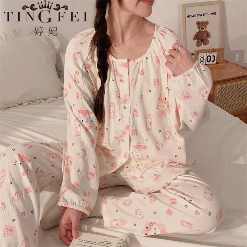 婷妃带胸垫月子服产妇6月份坐月子产后哺乳喂奶春夏棉质孕妇睡衣