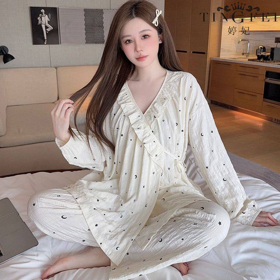 婷妃带胸垫月子服产妇5月份坐月子产后哺乳喂奶春夏棉质孕妇睡衣