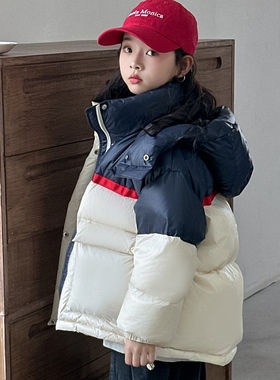 波拉冬季bora儿童短款羽绒服90白鸭绒男女童拼色加厚连帽保暖外套