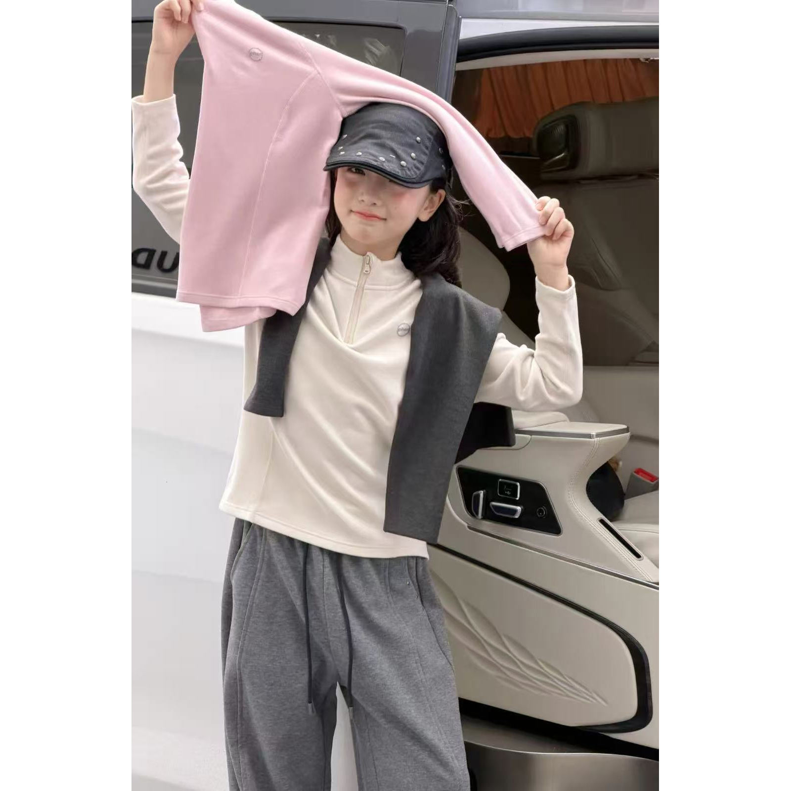 波拉童装男童女童中大童双面发热绒校服神器纯色保暖立领打底衫