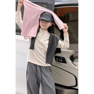 波拉童装男童女童中大童双面发热绒校服神器纯色保暖立领打底衫
