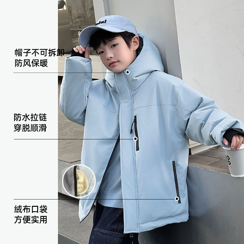 波拉新国标90白鸭绒黑金儿童羽绒服 冬季户外三防羽绒冲锋衣外套