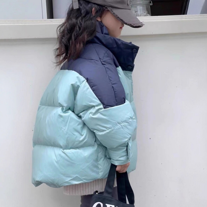实体店儿童装男生女童波拉bora三防拼色90白鸭绒外套面包服羽绒服