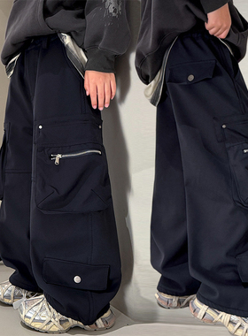 波拉bora秋冬款加绒拉链工装裤儿童保暖裤子童装休闲裤帅气裤子潮