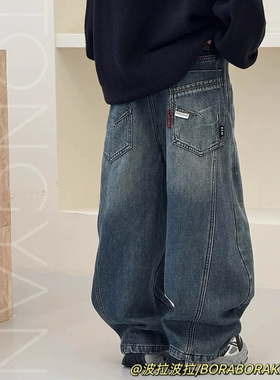 实体店儿童装男生女孩冬款波拉bora一体绒直筒裤亲子装加绒牛仔裤