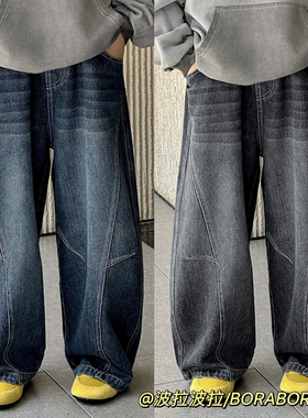 实体店儿童装男生女孩冬款波拉bora中大加厚长裤青少年加绒牛仔裤