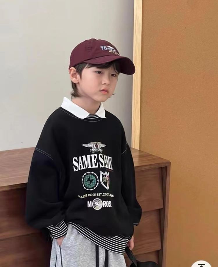 现货波拉韩国童装女童男童中大童冬装加绒翻领英伦风polo韩版卫衣