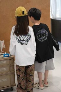 男女童字母印花潮牌街舞中大童亲子长袖 T恤 26春装 波拉韩国童装