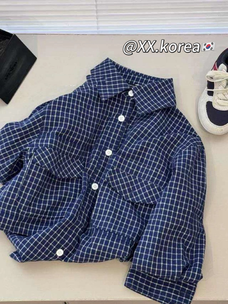 现货 波拉韩国童装男童女童女孩中大童亲子格子衬衣衬衫洋气