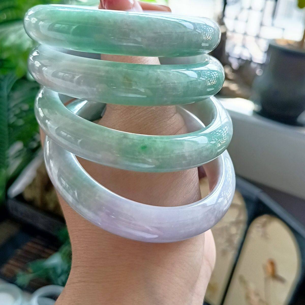 【一物一图】翡翠A货手镯豆底飘花春彩白底青紫罗兰玉石手镯紫罗.