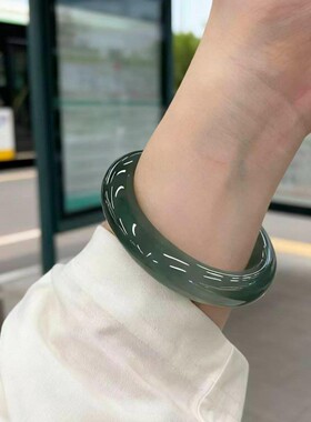 天然缅甸老坑翡翠手镯少女款真手镯冰种油青色翡翠玉手镯子冬上新