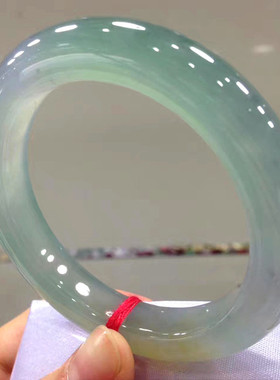 透水润冰种圆条玉镯子晴水飘花缅甸老坑翡翠手镯贵妃玉石镯子