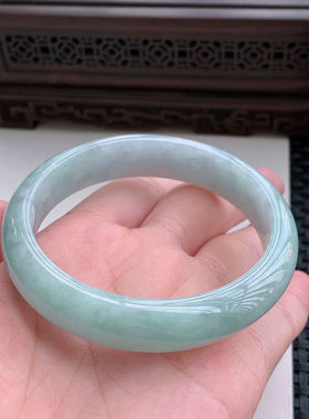 缅甸老坑翡翠玉手镯冰糯种飘浅绿淡蓝翠绿圆镯油青色可带证书送亲