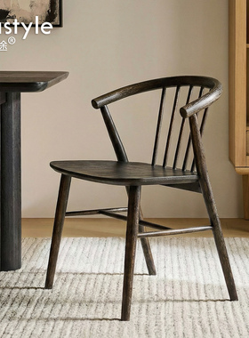 北欧设计表情中古侘寂实木圈椅ROOT系列SABA复古温莎椅子网红餐椅