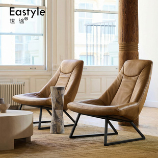 意式复古进口真皮单人沙发防污科技布中古躺椅懒人北欧视听沙发椅