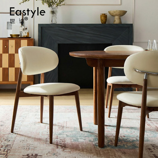中古风实木真皮质感餐椅家用餐厅设计师椅子北欧软包餐桌椅靠背椅