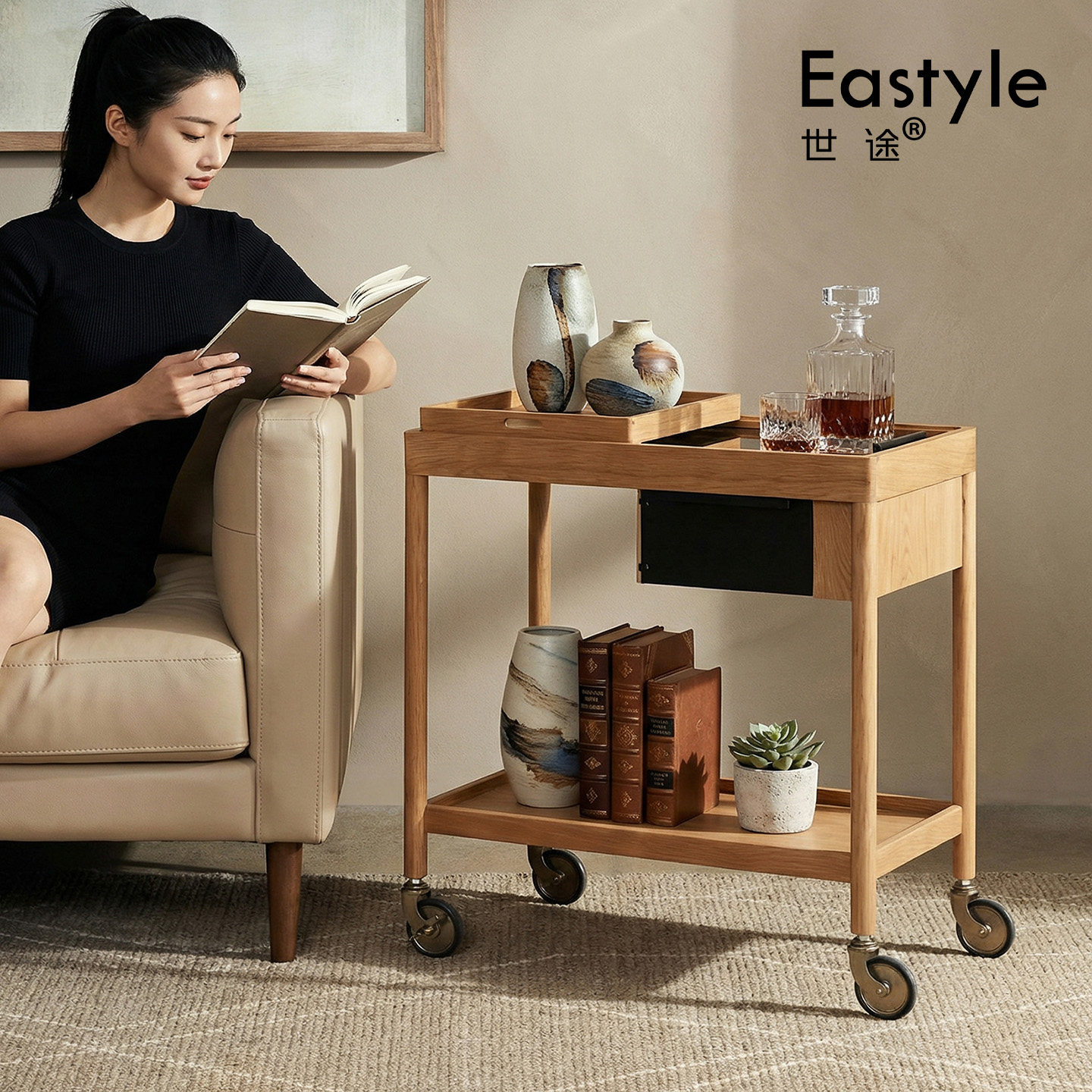 复古实木边几北欧客厅可移动小推车中古沙发推拉茶几置物架酒水车,住宅家具,移动边几/推车,淘宝优惠券,粉丝福利购,淘宝优惠卷