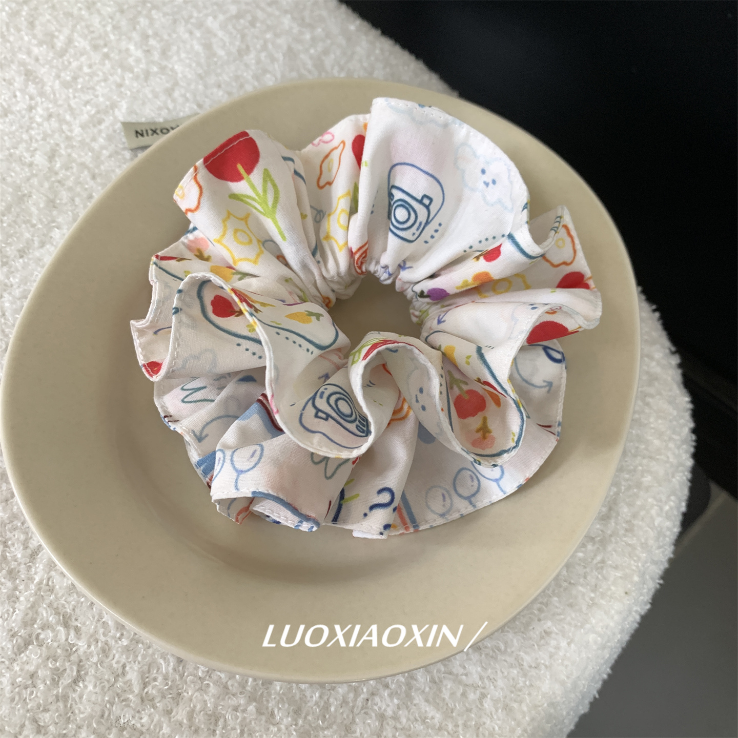 纯棉手作双层涂鸦艺术大肠圈发饰