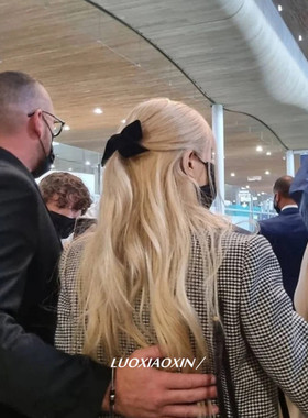 法式黑色丝绒蝴蝶结半扎发公主头后脑勺发夹发卡韩国rose同款