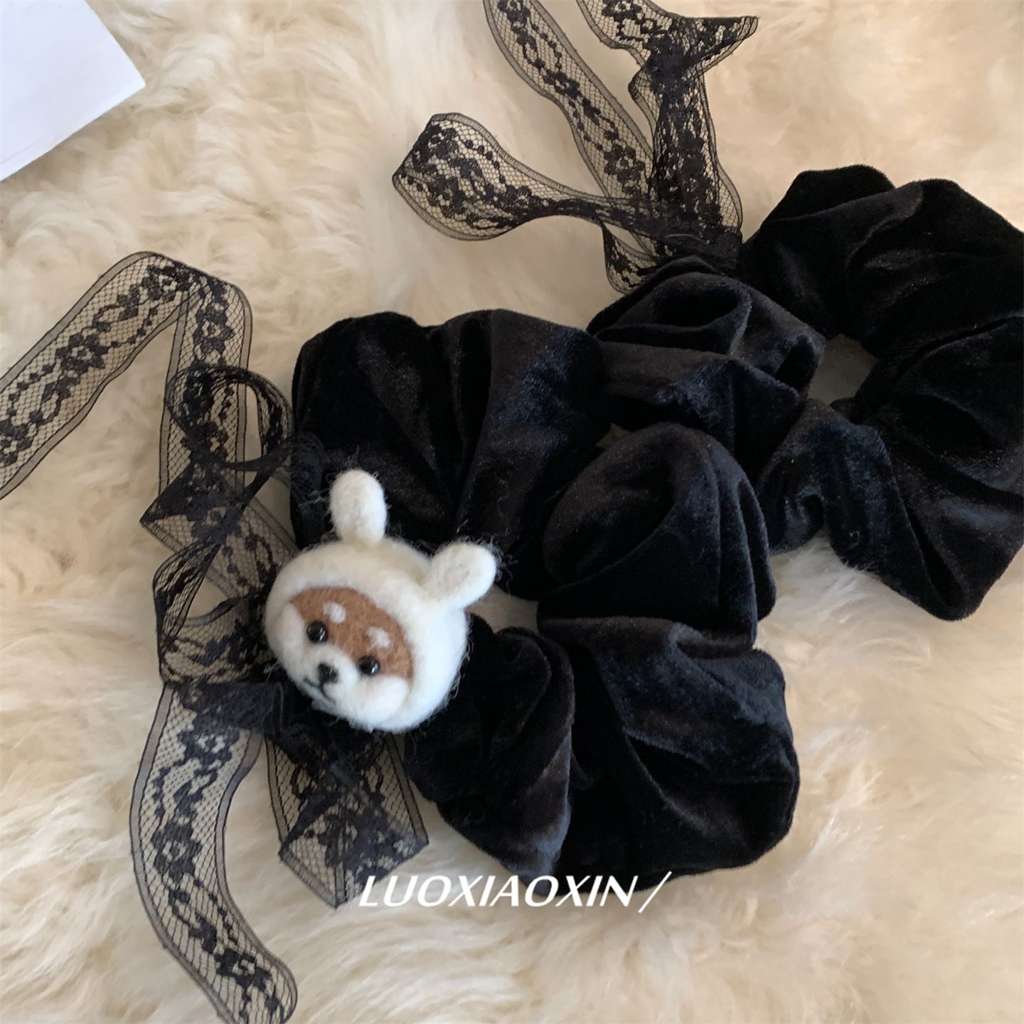 黑色丝绒蕾丝巨好看的发圈大肠圈