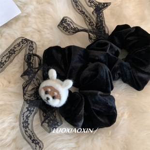 大肠圈女 发圈女高级感洋气时尚 罗小辛 韩系黑色丝绒蕾丝巨好看