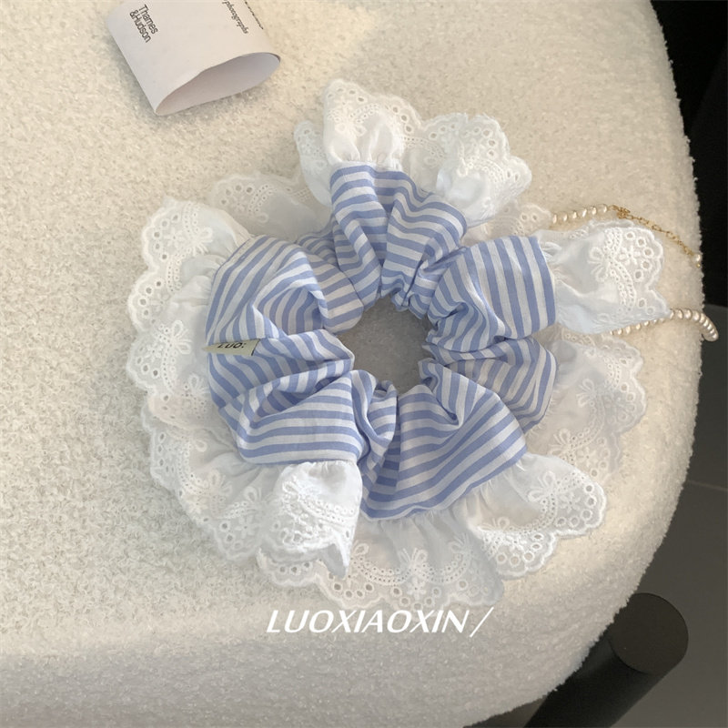 罗小辛/纯棉韩系温柔蓝色条纹蕾丝花边大肠圈扎头发韩国甜美发绳,饰品/流行首饰/时尚饰品新,发饰,淘宝优惠券,粉丝福利购,淘宝优惠卷
