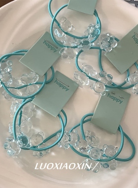 罗小辛/迷你~韩系水蓝色冰凉感小号小熊发圈儿童皮筋扎头发发绳女