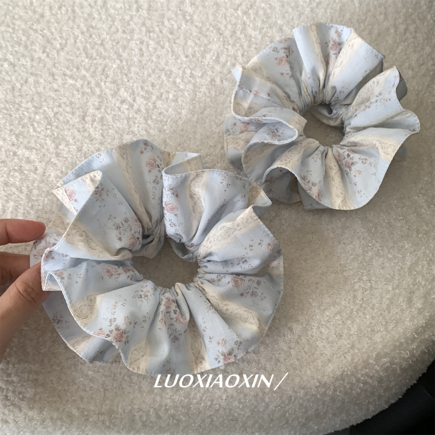 莫奈花园韩系ins蓝色碎花大肠圈