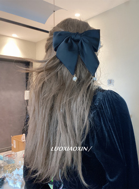 黑色高级感缎面蝴蝶结头饰发饰女