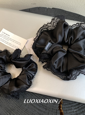 罗小辛法式黑色蕾丝缎面发圈