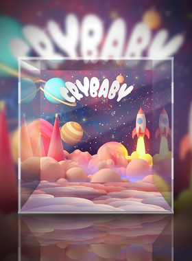 POPMART泡泡玛特PTS展会限定 crybaby 宇航猫橙色 潮玩展示盒