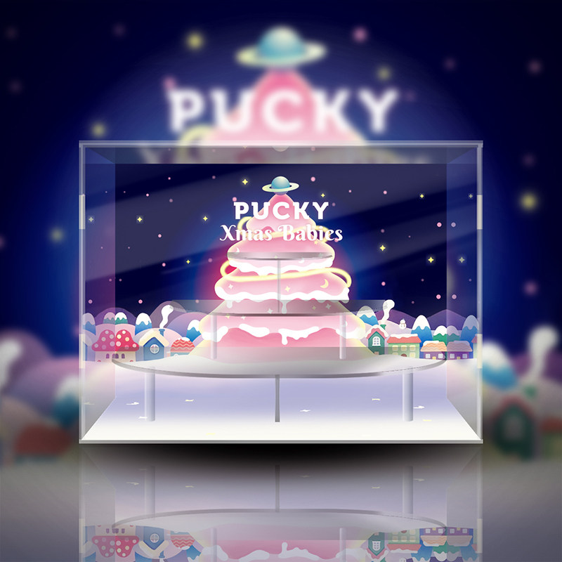 popmart泡泡玛特pucky毕奇精灵圣诞手办摆件潮玩盲盒亚克力展示盒