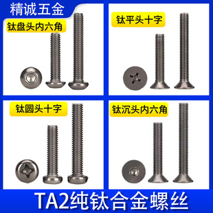TA2纯钛沉头半圆头内六角螺丝钉平头十字钛合金蘑菇盘头元杯M3456