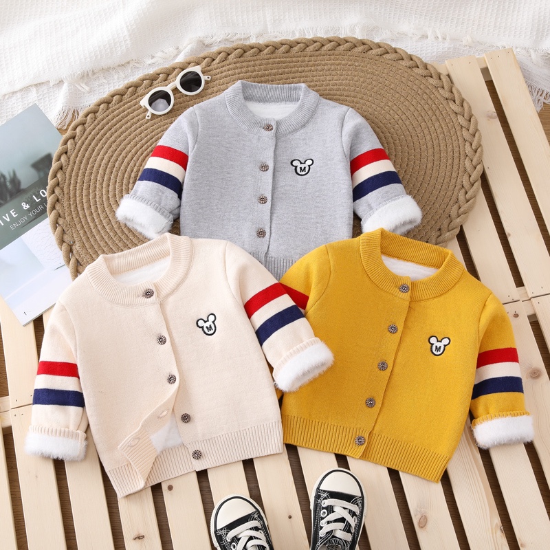 2023童装秋冬装帅气男童针织外套秋季婴儿外搭毛衣男宝开衫一体绒