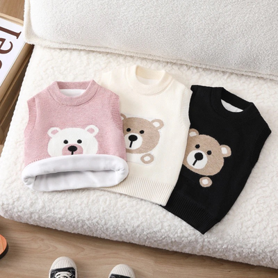 宝宝2025新款可爱儿童毛衣加绒加厚马甲洋气女童针织背心秋冬外穿