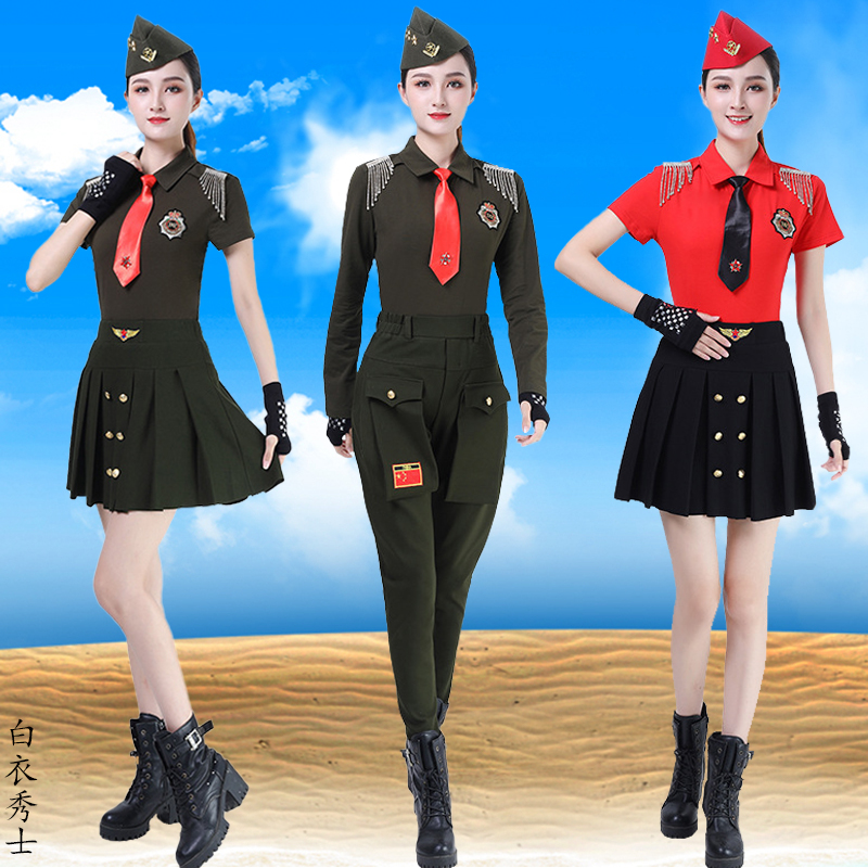 广场舞服装女套装春秋军绿上衣