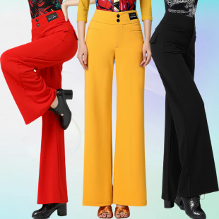 弹力高腰长裤 广场舞舞蹈裤 子拉丁舞阔腿裤 摩登舞交谊舞裤 子 女新款