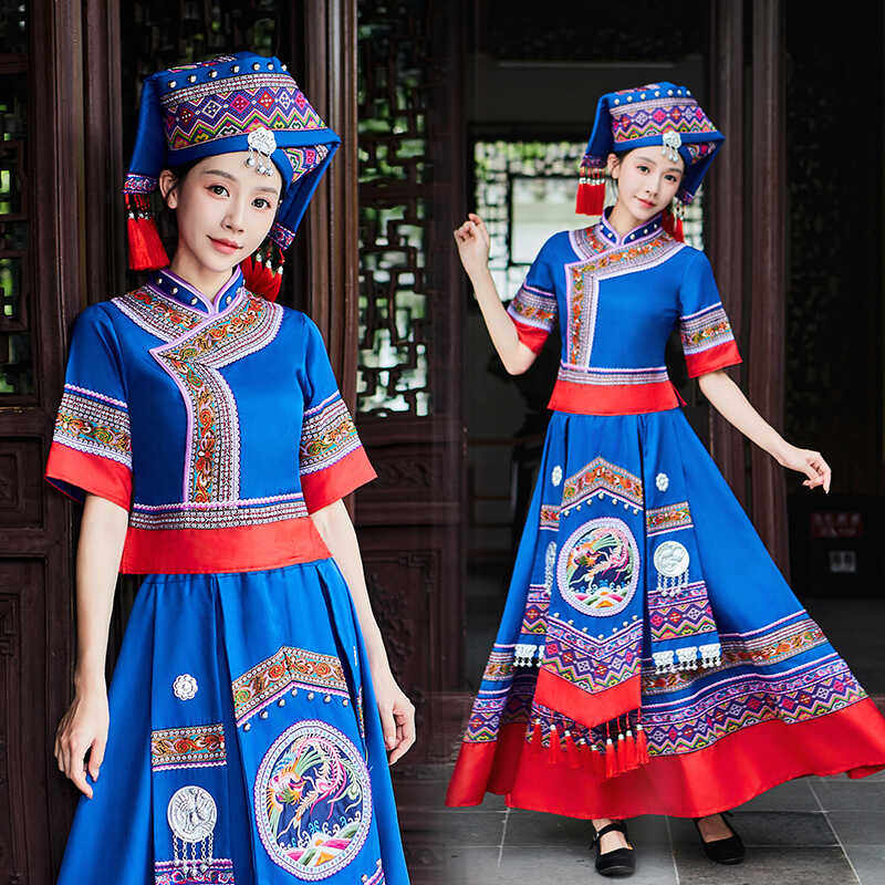 新款广西壮族服装女三月三舞蹈服表演服少数民族演出旅拍服装套装