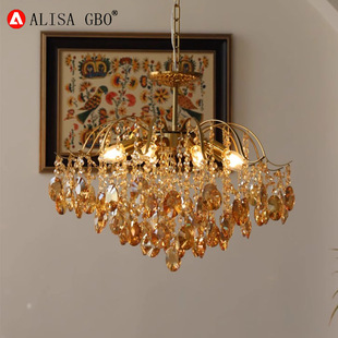 复古卧室餐厅客厅衣帽间轻奢灯具 美式 爱丽莎 浪漫水晶吊灯法式