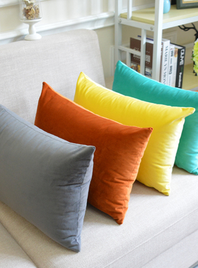 天鹅绒长方形沙发靠垫套腰靠枕欧式客厅长条黄色绒面抱枕尺寸定制