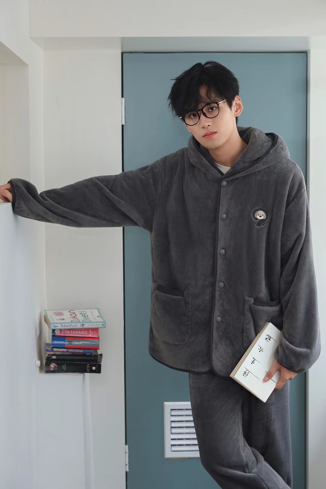 睡衣男士带帽秋冬季2025新款加绒加厚开衫保暖法兰绒家居服套装