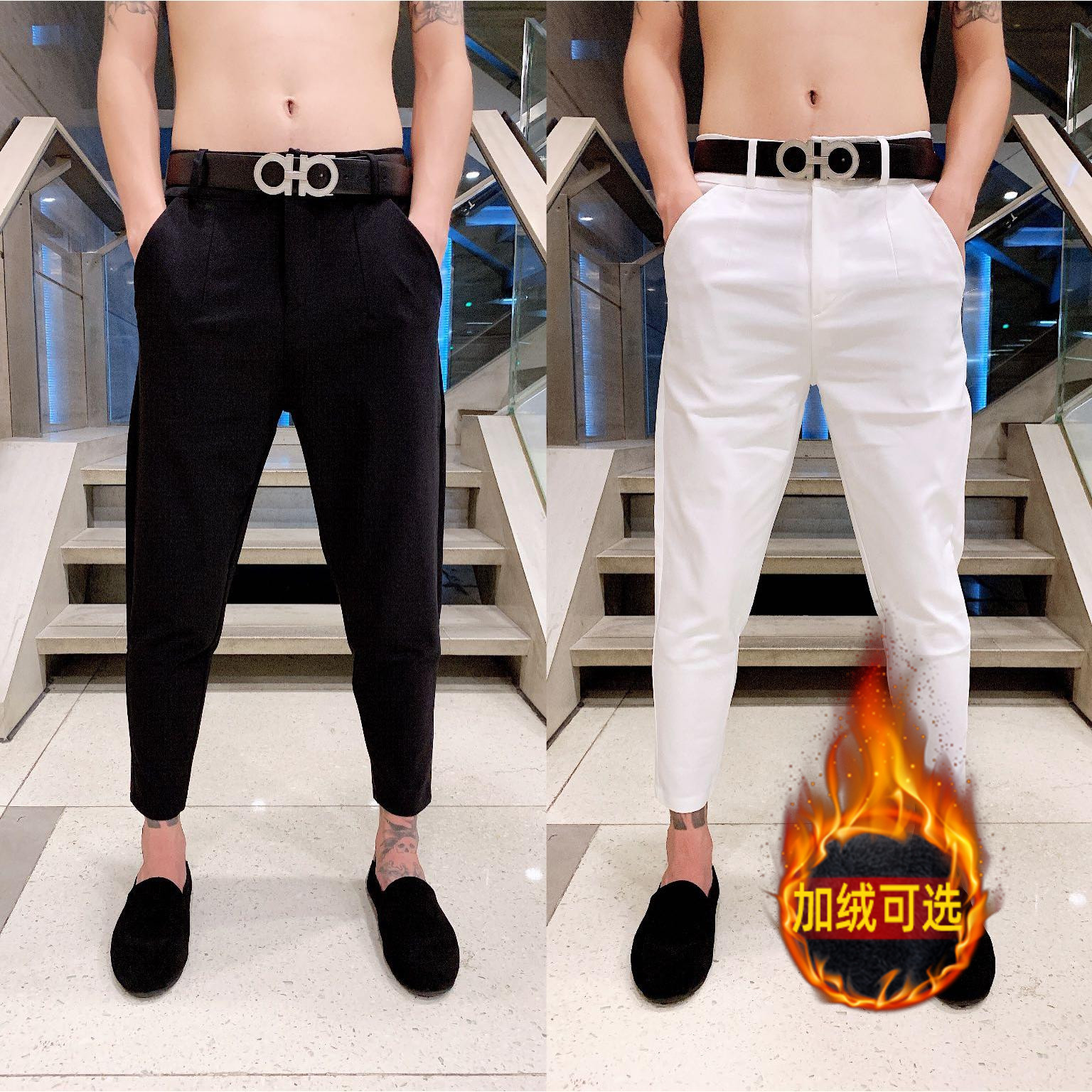 纯色西裤精神小伙九分裤修身束脚