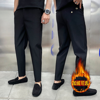 黑武士修身小脚弹力显瘦黑色西裤