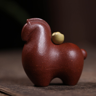 马上有钱紫砂茶宠马摆件手工茶道件生肖元宝唐茶具桌配件中式装饰