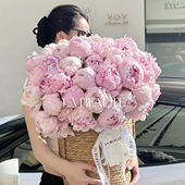 七夕草编花篮玫瑰花束插花圆形抱抱桶田园风鲜花包装 盒diy花艺盆