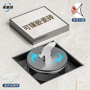 圣亚洁清扫口地漏隐形镶砖304不锈钢加厚地面检修口枪灰DN110管